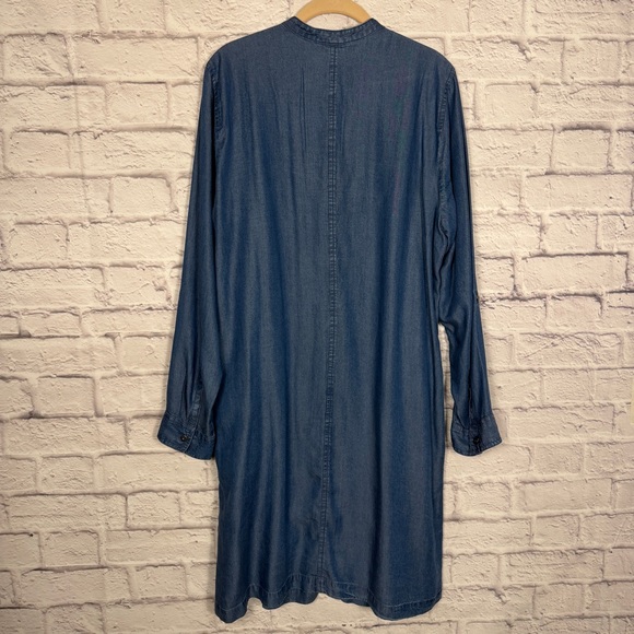 J. Jill Chambray Denim Shirt Dress Button Front Long Sleeve Casual Midi-Size L - Picture 3 of 13